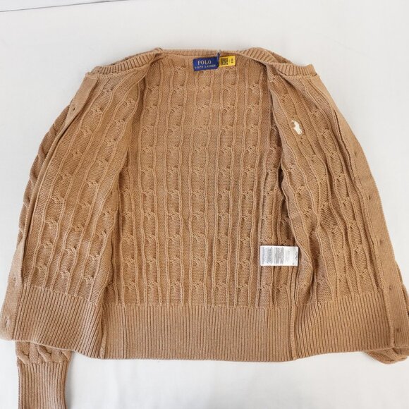 Polo Ralph Lauren Cable Knit Cotton Cardigan in Camel Brown Size Small - NWT - Picture 5 of 9